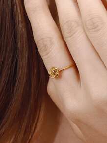 Uworld 1 Pieza Anillo abierto de acero inoxidable con baño de oro de 18K en forma de camelia francesa simple para uso diario de la mujer, adecuado para uso diario, vacaciones, festivales, fiestas, bodas, etc.