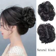 女士假发，高温丝发髻，女士造型装饰，时尚自然蓬松，夹式花朵发髻，多种颜色可选，马尾辫头饰