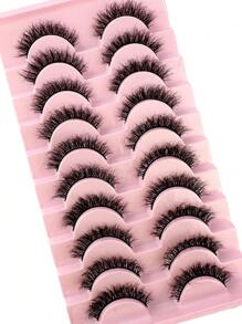 HBZGTLAD 10 对自然蓬松浓密猫眼睫毛，5D 自然假睫毛，柔软水貂毛效果交叉睫毛，自然睫毛延长化妆浓密假睫毛 - 黑色 - 查看 5