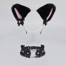 Handmade Cosplay Accessory Set - Fox Ears, Cat Ears Headband, Lace Bowknot , Bell Choker