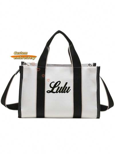 Embroidered Fashion Canvas Large Capacity Handbag Personalized Custom Women's Commuting Shoulder Crossbody Bag,Portable,Multifunction,Versatile,Large Capacity,Lightweight,Functional,Practical,All-Purpose,Colorful,Cute,Adorable,Kawaii,Y2K,Vacay Vibes/Vacation,Leisure,Commuting,Business Casual,Custom,Personalized,Unique,Customized,Travel Bag,Tote Bag Large,Girlfriend,Boyfriend,Family,Friends,For Outdoors/Outings/Travel/Hiking/Stadium/Sports/Climbing,For Business/Commute/Work/Office,Beach Bag