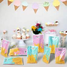 10pcs/20pcs/30pcs/50pcs Ice Cream Party Gift Bag, Summer Cute Ice Cream Theme Pink Blue Ice Cream Dessert Cake Pattern, Birthday Wedding Gender Reveal Party Summer Pool Party Gift Packaging Bag, Handbag, Dessert Candy Small Gift Storage Bag