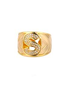 1pc Luxury Zirconia Initial Letter Rings For Women Stainless Steel Chunky Wide Open Finger Ring Hip Hop Fashion Jewelry Gifts