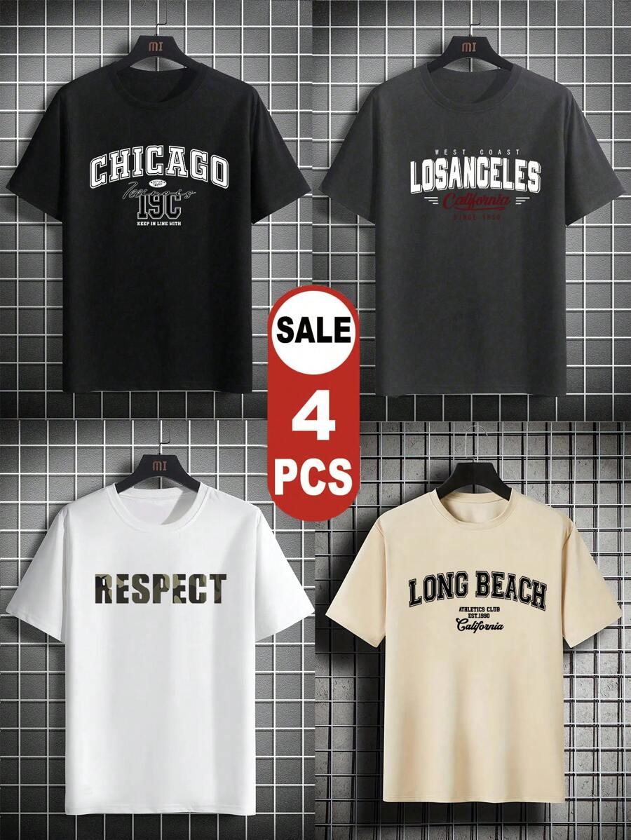 男士夏季短袖T恤4件套，多种颜色和款式可选，易于搭配，是日常穿着的理想之选。 - 彩色 - 查看 1