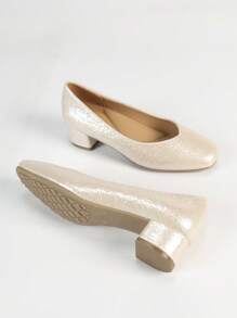 女式方头舒适粗跟软底工作鞋