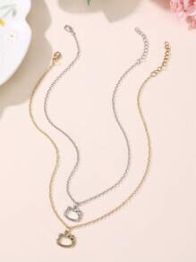 Sanrio Colgante de gato con incrustaciones de diamantes Sanlio, 2 colgantes en combinación, collar de clavícula para parejas de novias, buen regalo para amigos