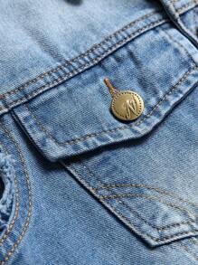 Men's Denim Vest Sleeveless Jacket Slim Fit Vintage Casual Ripped Summer Jean Vest For Men - 淺藍色 - 查看 5