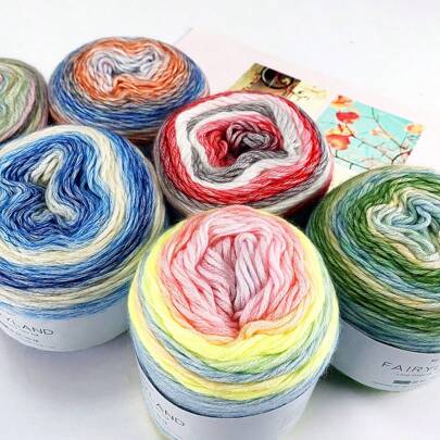 1 pieza 100g Hilo de lana arcoíris degradado, hilo de lana arcoíris suave para tejer a mano, hilo de pastel para gorro, bufanda, suéter, teñido, ganchillo, mezcla de hilo de fantasía, hilo de punto, decoraciones de cumpleaños, regalo de Navidad, esencial para vacaciones, regalo, decoraciones de otoño para el hogar