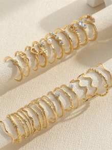 28pcs Heart Shaped Geometric Boho Style Rhinestone Accent Minimalist Wave Knuckle Rings, Suitable For Women's Daily Wear, Dates, Gatherings, Gifts For Girlfriends, Parties, Street Style (Includes Size Chart, Do Not Forcefully Bend, Purchase Carefully)