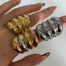 VKHK 夸张复古 18K 镀金不锈钢多层重型戒指，适合女性日常佩戴，厚重珠宝礼物