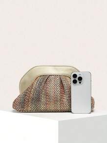 1pc Minimalist Street Fashion Vintage Crinkle Faux Straw Beach Clutch Bag