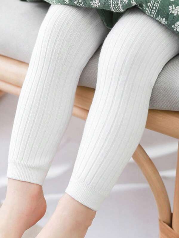 1pc Children's Baby Girl's Toddler Newborn Kids' Solid Color 3/4 Length Leggings – Versatile For All Seasons