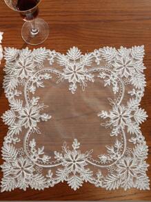 1pc Fashionable Mesh Fabric Elegant Embroidered Tabletop Runner, Suitable For Kitchen, Dining Table, Cabinet, Indoor/Outdoor Decoration, Holiday Party, Wedding, Birthday, Various Sizes Available - White - View 1