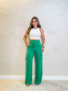 YING ZI Women Pants - 薄荷綠 - 查看 4