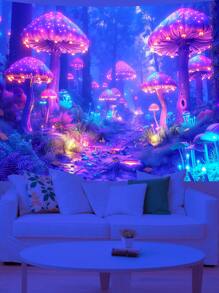 Mushroom UV Reactive Tapestry Wall Hanging Forest Tapestries Hippie Room Decor Aesthetic Home Wall Decor Ceiling Decor Curtain Blanket Outdoor Carpet
