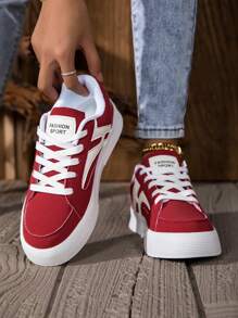 Women's Solid Color Casual Sneakers, Lace-Up Soft Bottom Thick Sole Skateboard Shoes, Versatile Low-Top Comfortable Shoes