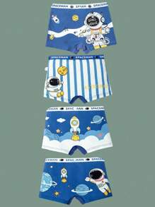 8 Pieces Of Fashion Boys Boxers, Cartoon Astronaut Stripes White, Blue, Young Boys Multi-Color Underwear Four Seasons - Multicolor - View 2