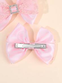 2 piezas Clips para el cabello con decoración de diamantes y lazo para niñas, clips de lazo de cinta de gróngrain y encaje para mujer, elegantes pinzas tipo cocodrilo para accesorios diarios para el cabello