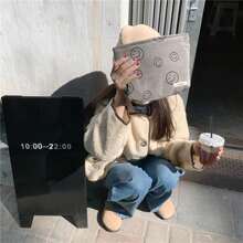 Printed Canvas Wristlet Pouch With Plush Lining, Retro Smiling Face Cosmetic Bag, Multifunctional Organizer For Makeup, Keys, Phone, Pen, Coins - Large Capacity