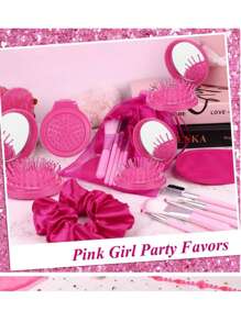 Set regalo per feste di 30/15/3 pezzi in rosa/viola/rosa antico, borsa portaoggetti in organza rosa, accessori per capelli rosa, specchio pieghevole 2 in 1 e spazzola per capelli, set regalo per feste di trucco, set per forniture per feste, pettine ad aria compressa portatile, set regalo per feste di trucco, set regalo per feste da donna