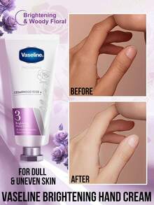 Vaseline 凡士林亮白护手霜，提亮肤色，改善干燥，柔滑肌肤，减少暗沉，保湿滋养，蕴含烟酰胺、乙基双酚和白藜芦醇，适合所有肤质，经皮肤科医生测试，2周内提亮并改善干燥、暗沉的肌肤。 - 3 Brightening - 查看 1