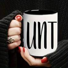 1 pièce Tasse à café en céramique imprimée avec lettre UNT, 11 oz, revêtement en polyester, réutilisable, lavage à la main uniquement, cadeau polyvalent idéal pour une tante
