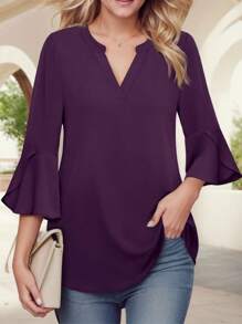 Tooluck Women's Chiffon Shirt, Summer Work Dress, Round Neck Business Shirt - 紫色 - 查看 1
