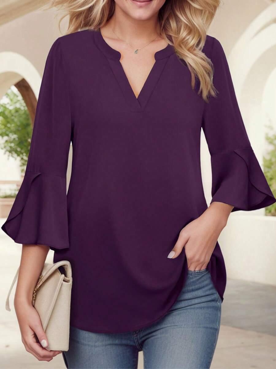 Tooluck Women's Chiffon Shirt, Summer Work Dress, Round Neck Business Shirt - 紫色 - 查看 1