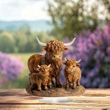 1pc Flat 2D Highland Cow Statue, Boho Quartz Crystal Tabletop Decor, Multi-Purpose Animal Themed, Suitable For Home, Office, Cafe, Classroom - Shaggy Cow Figurine, In English Gifts Birthday Graduation