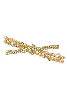 1pc Cross Pearl Hair Clip, Luxury Bow Hair Clip, New Model Crossed Pearl Side Bangs Clip, Sweet Girl Hair Accessories