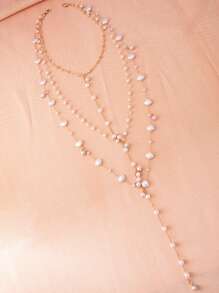 1pc Asymmetrical Light Pink Resin Faux Pearl Faux Shell Multilayer Bridal Bridesmaid Backless Chain, Elegant Tassel Backless Chain, Wedding Jewelry - Multicolor - View 3
