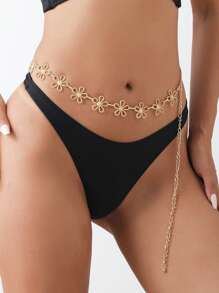 1pc Women's Vintage Metal Hollow Flower Body Chain, Fashion Casual Decor Waist Chain