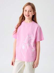 Balabala Tween Girl' Quick-Dry Short-Sleeve T-Shirt, Boys' & Girls' 2025 Family Matching Summer Top - Pink - View 2