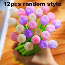 Set de 12/5/2 bolígrafos de tinta negra de 0.5mm con diseño de tulipán de flor cambiante de color, activados por la luz solar, creativos y lindos para exámenes, firmas, útiles escolares y regalos para fiestas y vuelta al cole