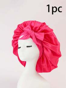 1pc Bow Floppy Band Sleeping Hat Beauty Cleaning Hair Care Hat Moon Hood Hat Wide Brim Elastic Hat Women's Solid Color Brim With Elastic Band, Fashionable And Comfortable Sleeping Cap, Breathable And Soft, Suitable For Long And Curly Hair, Non-Slip, Suitable For Sleeping, Home And Daily Use, Hair Care Cap Back To School