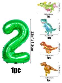 5 Stück Tropischer Dschungel Party Dekorationsset, inklusive 32 Zoll Zahlenballon (0-9), cartoon Dinosaurier geformter PE Dekorationsballon, geeignet für Geburtstags-, Einschulungs- und Valentinstags-Partys