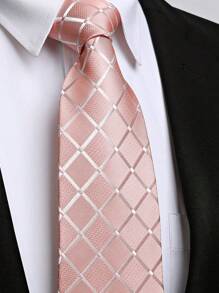 1 件男士 8 厘米腮红粉玫瑰金格子领带，时尚个性化，适合婚礼派对活动男士领带 - 玫瑰金 - 查看 1