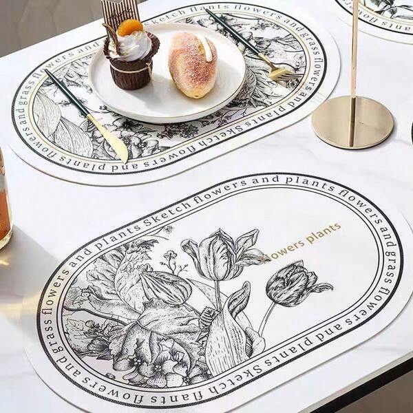 Nordic Style Western Dining Placemats, Leather Waterproof Oil-Proof Heat-Resistant Bowl Pads, Luxurious American French Style Cup Coasters