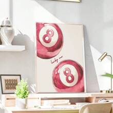 1 Pieza de impresión en lienzo de arte decorativo contemporáneo, póster moderno y simple de la bola de billar rosa de la suerte, arte de pared de chica linda y elegante, pieza de decoración de interiores para dormitorio, sala de estar, oficina en casa, comedor, dormitorio, apartamento, decoración minimalista de habitación