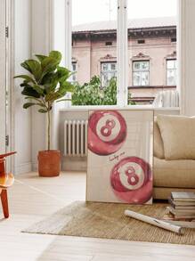 1 Pieza de impresión en lienzo de arte decorativo contemporáneo, póster moderno y simple de la bola de billar rosa de la suerte, arte de pared de chica linda y elegante, pieza de decoración de interiores para dormitorio, sala de estar, oficina en casa, comedor, dormitorio, apartamento, decoración minimalista de habitación