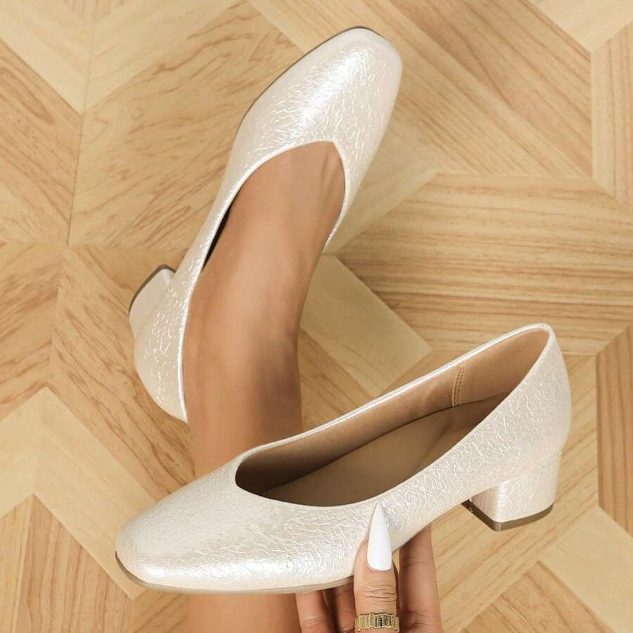 女式方头舒适粗跟软底工作鞋