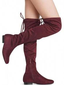 Women's Black Chunky Thigh High Over Knee High Heel Boots - 2025 Style - Sarahi-blacknubuck - Xem 7