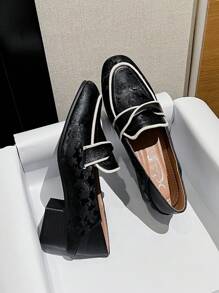 Mengshangli French Retro Square Toe Thick Heel Shoes For Women, All-Season Fashion Shallow High Heels Business Soft Leather Shoes
