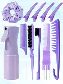 Set de 11 peines, Botella de rociado continuo de 200ml, Set de peines para esponjar, cepillar el borde y la espalda con pinzas de pico de pato para mujeres y niñas, peines de carbono para esponjar con púas de metal, peine premium de dientes anchos