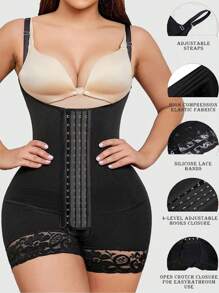 1 件女士提臀收腹塑身衣，带四排挂钩，蕾丝边裤腿采用防滑硅胶设计，多功能塑身器