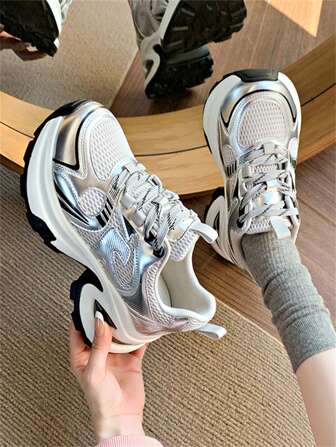Women's Chunky Sneakers, Fashionable Lightweight Running Mesh Breathable Vulcanized Shoes, Suitable For Spring/Autumn 2025