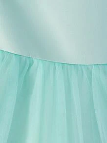 Baby Girls' Mint Green Bow Decor Mesh Patchwork Sleeveless Mini Dress