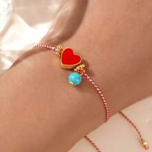 Bohemian Stijl Natuurlijke Stenen Kralen Geweven Armband - Versierd Met Bloemen En Harten, Perfect Cadeau Voor Koppels, Vrienden En Familie, Geschikt Voor Dagelijks Gebruik, Lente Stijl