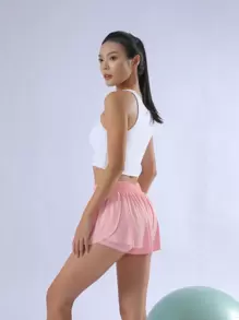 Laies SKORTS Flowy Shorts For Women Butterfly Shorts 2 In 1 Athletic Workout Gym Biker Running Shorts With Pockets - Hồng - Xem 2