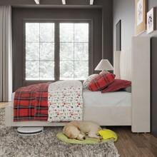 Upholstered Platform Bed Frame With Tall Wingback Headboard, Velvet Vertical Channel Tufting, No Box Spring Needed, Easy Assembly - 奶油 - 查看 5